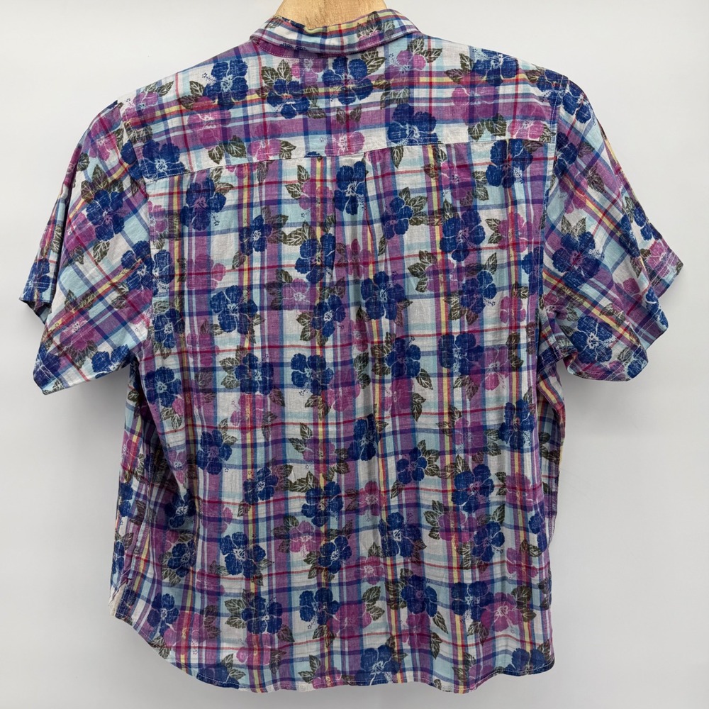 Tommy Bahama Shirt Mens XXL Multicolor Pastino Plaid Floral Linen Cotton - Picture 3 of 8